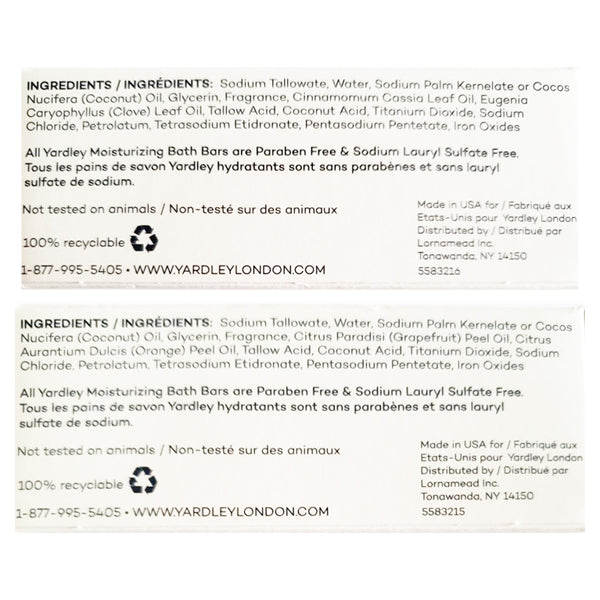 6 Pack - Yardley London Limited Edition Cinnamon Swirl & Frosted Cranberry Moisturizing Bath Bar 4oz