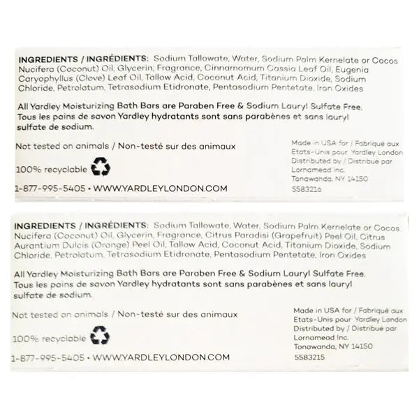 6 Pack - Yardley London Limited Edition Cinnamon Swirl & Frosted Cranberry Moisturizing Bath Bar 4oz Yardley