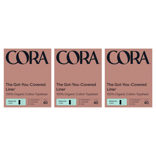 3 Pack - Cora Organic Cotton Ultra Thin Panty Liners Regular Absorbency 40 Count Each