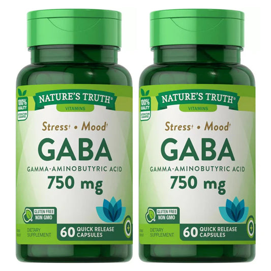 2 Pack - Nature's Truth GABA Supplement for Mood + Stress 750mg 60 Capsules