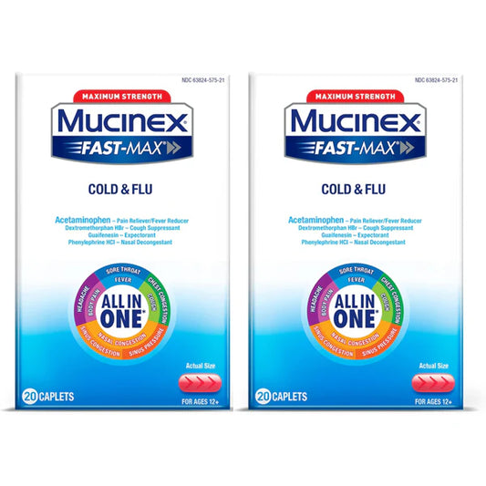 2 Pack - Mucinex Fast-Max Max Strength Cold and Flu Medicine 20 Count Each