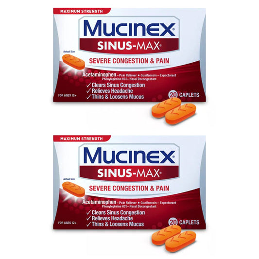 2 Pack - Mucinex Sinus-Max Severe Congestion Relief Caplets 20 Count Each