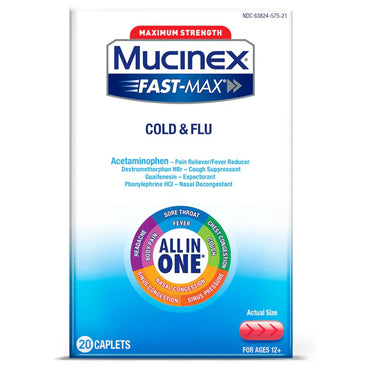 2 Pack - Mucinex Fast-Max Max Strength Cold and Flu Medicine 20 Count Each