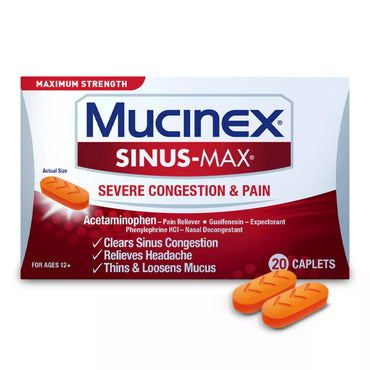 2 Pack - Mucinex Sinus-Max Severe Congestion Relief Caplets 20 Count Each
