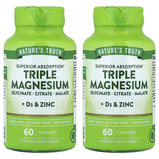 2 Pack - Nature's Truth, Triple Magnesium + D3 & Zinc, 60 Capsules Each