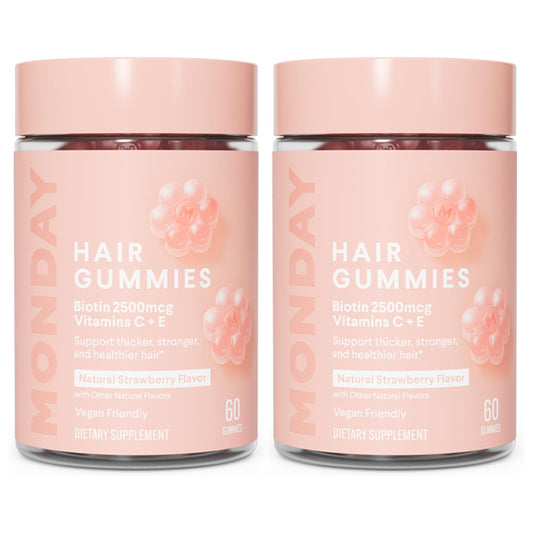 2 Pack - MONDAY HAIRCARE Hair Gummies with 2500 mcg Biotin Strawberry 60 Count
