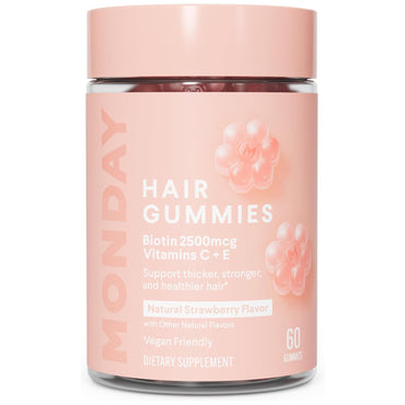 2 Pack - MONDAY HAIRCARE Hair Gummies with 2500 mcg Biotin Strawberry 60 Count