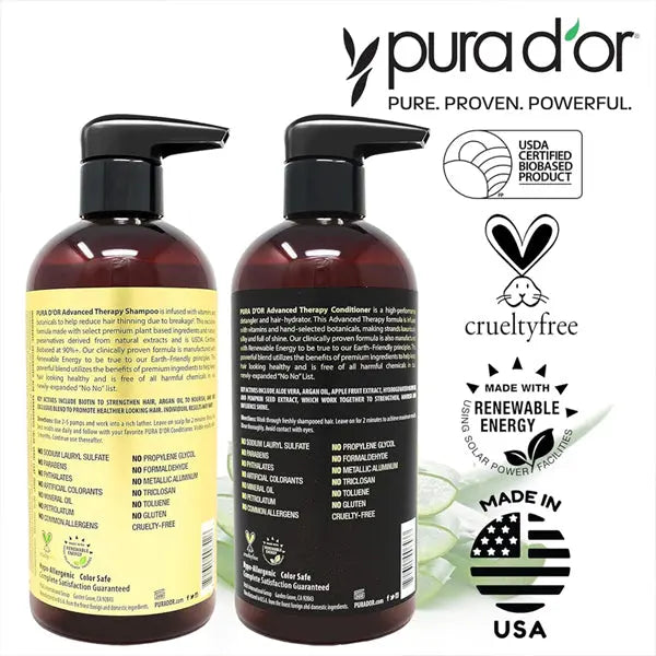 PURA D'OR Advanced Therapy Biotin Shampoo & Conditioner Hair Care Set 24oz Pura D'or