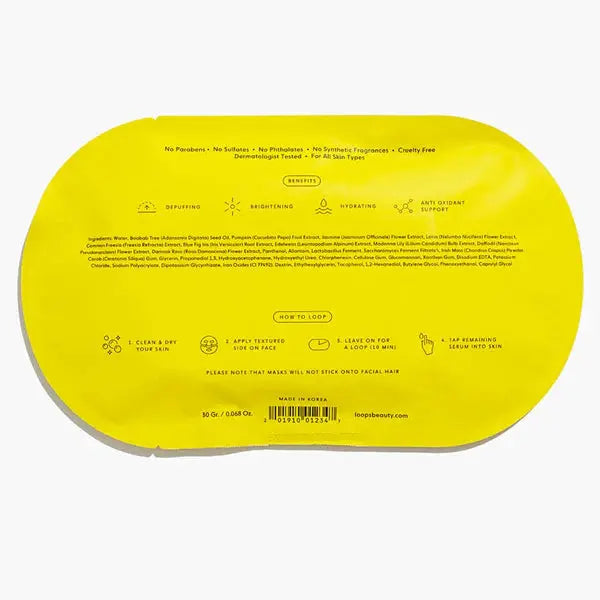 6 Pack - Loops Beauty Sunrise Service Brightening Hydrogel Face Mask Loops