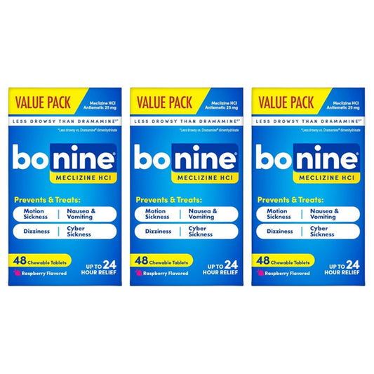 3 Pack - Bonine Non Drowsy Motion Sickness Relief Raspberry 48 Count
