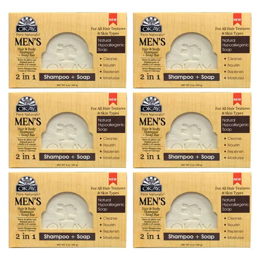 6 Pack - OKAY Pure Naturals Men's Hair & Body Shampoo + Soap Bar 9oz Okay Pure Naturals
