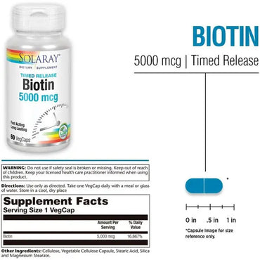 2 Pack - Solaray Timed-Release Biotin 5000 mcg 60 VegCaps Solaray