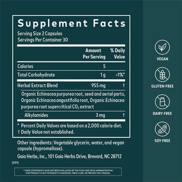 Gaia Herbs Echinacea Supreme Immune Support 60 Vegan Capsules