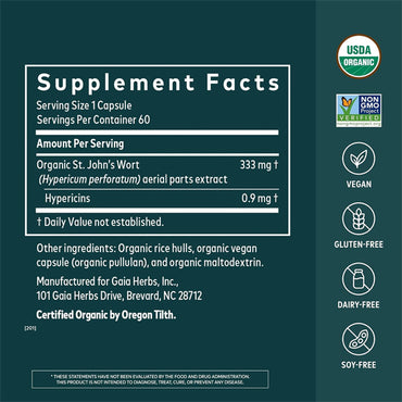 Gaia Herbs St. John's Wort Stress Support 60 Vegan Capsules