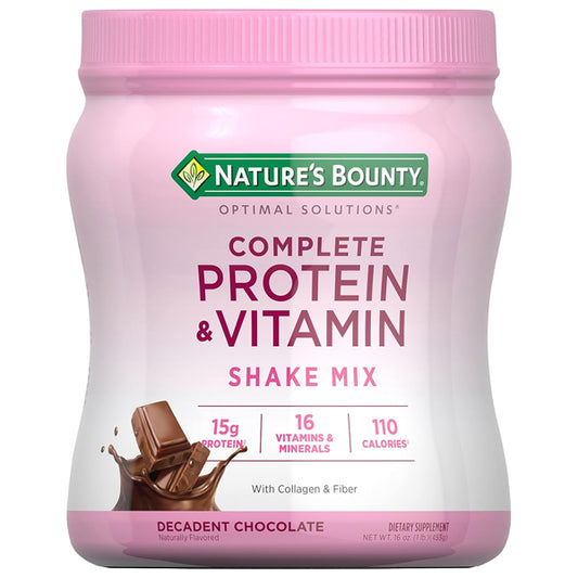 Nature's Bounty Optimal Solutions Complete Protein & Vitamin Shake Mix Decadent Chocolate 16oz