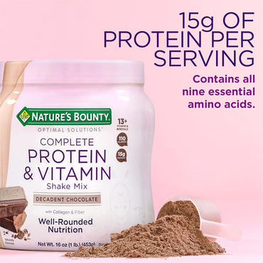 Nature's Bounty Optimal Solutions Complete Protein & Vitamin Shake Mix Decadent Chocolate 16oz
