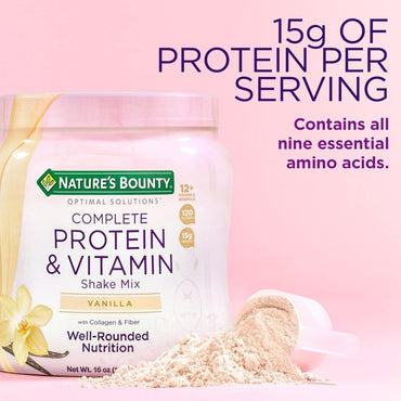 Nature's Bounty Optimal Solutions Complete Protein & Vitamin Shake Mix Vanilla 16oz