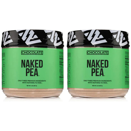 Two 1LB containers of Naked Nutrition Chocolate Pea Protein Isolate (2 Pack) are shown side by side, with green labels, against a white background.