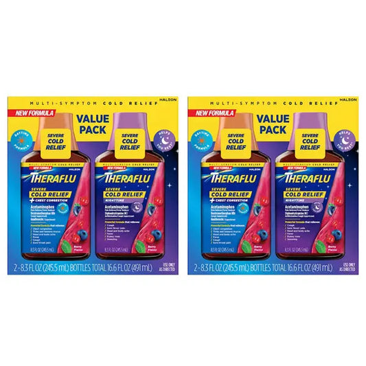 2 Pack - Theraflu Multi-Symptom Severe Cold Day & Night Liquid Berry 16.6oz Theraflu