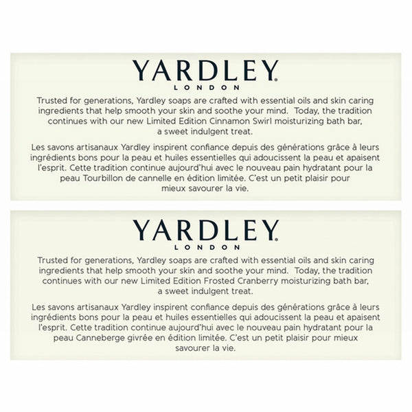 6 Pack - Yardley London Limited Edition Cinnamon Swirl & Frosted Cranberry Moisturizing Bath Bar 4oz