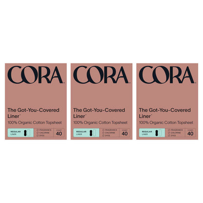 3 Pack - Cora Organic Cotton Ultra Thin Panty Liners Regular Absorbency 40 Count Each