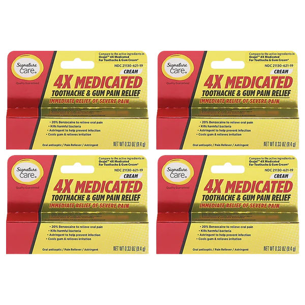 4 Pack - Signature Care 4x Medicated Toothache & Gum Pain Relief 0.33oz