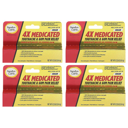4 Pack - Signature Care 4x Medicated Toothache & Gum Pain Relief 0.33oz