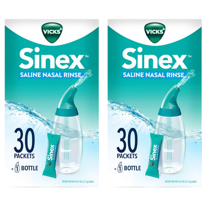 2 Pack - Vicks Sinex Saline Nasal Rinse Starter Kit 1 Bottle + 30 Refill Packets Each
