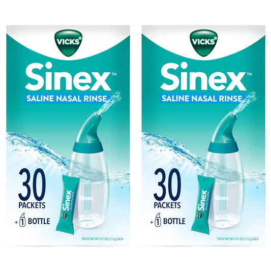 2 Pack - Vicks Sinex Saline Nasal Rinse Starter Kit 1 Bottle + 30 Refill Packets Each