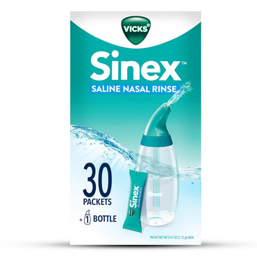 2 Pack - Vicks Sinex Saline Nasal Rinse Starter Kit 1 Bottle + 30 Refill Packets Each