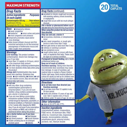 2 Pack - Mucinex Sinus-Max Severe Congestion Relief Caplets 20 Count Each