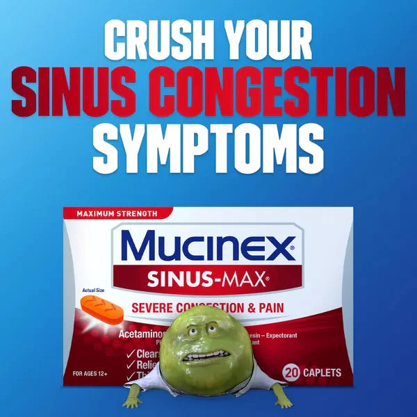 2 Pack - Mucinex Sinus-Max Severe Congestion Relief Caplets 20 Count Each