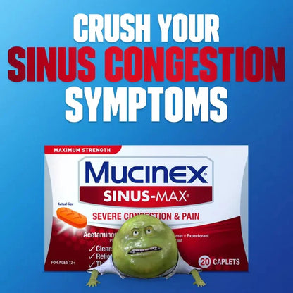 2 Pack - Mucinex Sinus-Max Severe Congestion Relief Caplets 20 Count Each