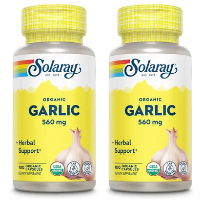 2 Pack - Solaray Organic Garlic Pills 560 mg Garlic Supplements 100 VegCaps Solaray