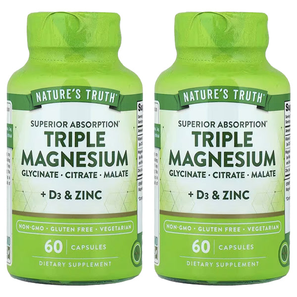 2 Pack - Nature's Truth, Triple Magnesium + D3 & Zinc, 60 Capsules Each