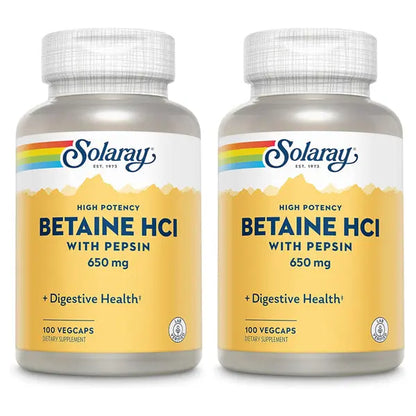 2 Pack - Solaray High Potency Betaine HCL with Pepsin 100 VegCaps Solaray