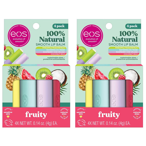 2 Pack - eos 100% Natural Shea Lip Balm Variety Pack Fruity 0.56oz 4 Count