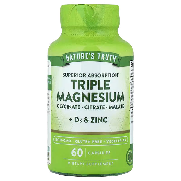 2 Pack - Nature's Truth, Triple Magnesium + D3 & Zinc, 60 Capsules Each