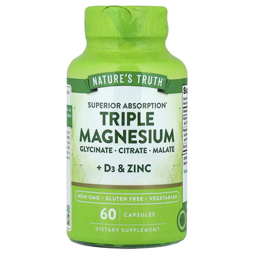 2 Pack - Nature's Truth, Triple Magnesium + D3 & Zinc, 60 Capsules Each