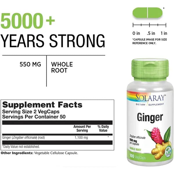 2 Pack - Solaray Ginger Root 1100mg for Healthy Digestion 100 VegCaps Solaray
