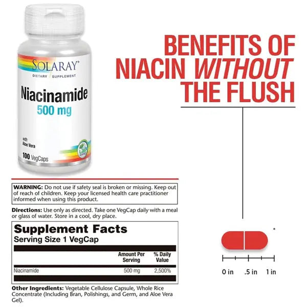 2 Pack - Solaray Niacinamide 500mg Vitamin B-3 100 VegCaps Solaray