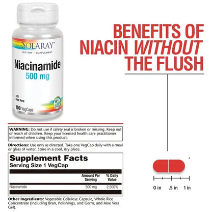 2 Pack - Solaray Niacinamide 500mg Vitamin B-3 100 VegCaps Solaray