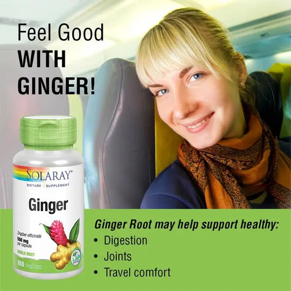 2 Pack - Solaray Ginger Root 1100mg for Healthy Digestion 100 VegCaps Solaray