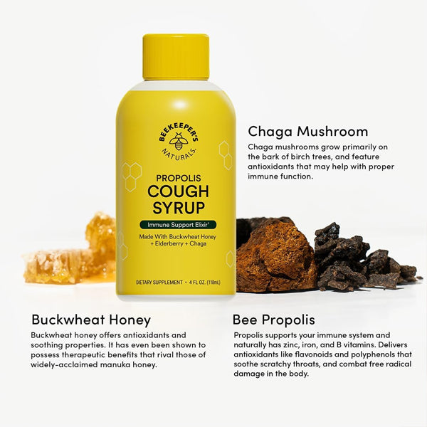 2 Pack - Beekeeper's Naturals Propolis Honey Cough Syrup Daytime for Adults 4oz