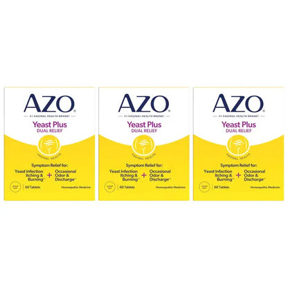 3 Pack - Azo Yeast Plus Dual Relief Yeast Infection Treatment 60 Tablets AZO
