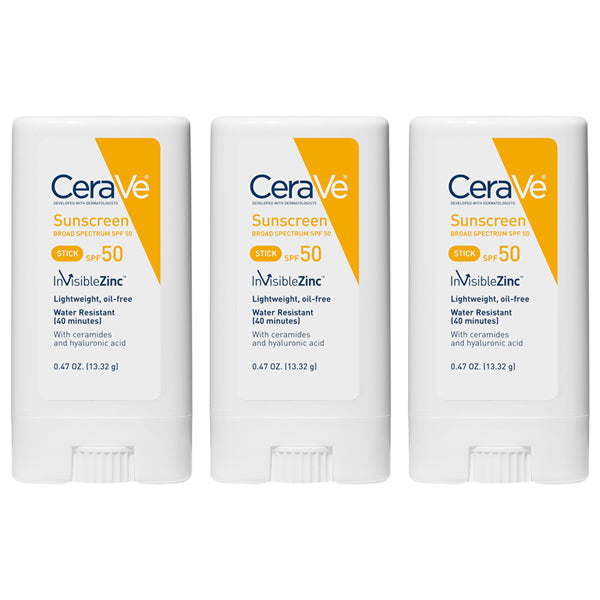 3 Pack - CeraVe Mineral Sunscreen Stick SPF 50 Broad Spectrum 0.47oz