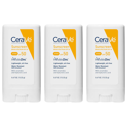 3 Pack - CeraVe Mineral Sunscreen Stick SPF 50 Broad Spectrum 0.47oz