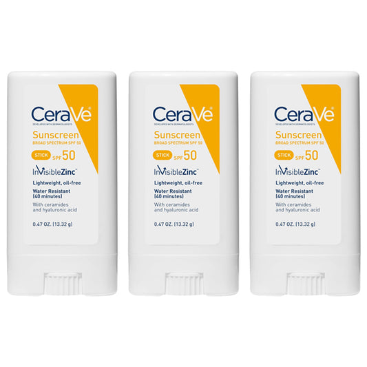 3 Pack - CeraVe Mineral Sunscreen Stick SPF 50 Broad Spectrum 0.47oz