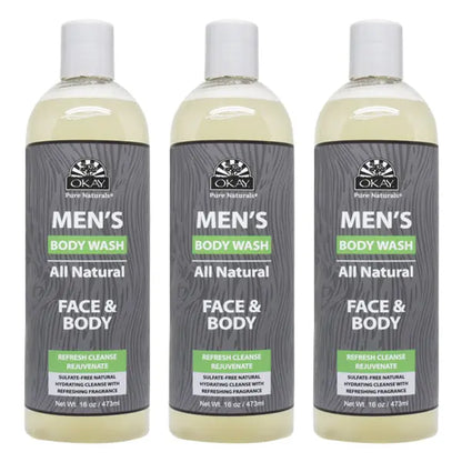 3 Pack - OKAY Pure Naturals Men's All Natural Body & Face Wash 16 oz Okay Pure Naturals