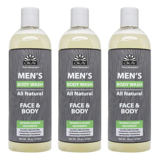 3 Pack - OKAY Pure Naturals Men's All Natural Body & Face Wash 16 oz Okay Pure Naturals